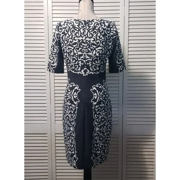 Laundry By Shelli Segal Dress Women's Size 6 Black White Short Sleeve Floral - Picture 5 of 15